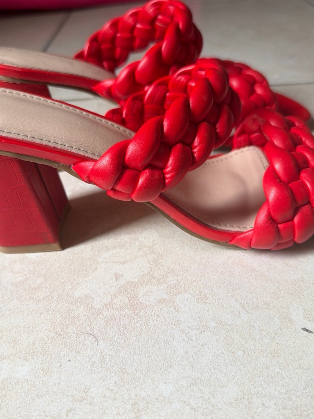 Braided Red Block Heel Sandals for Women